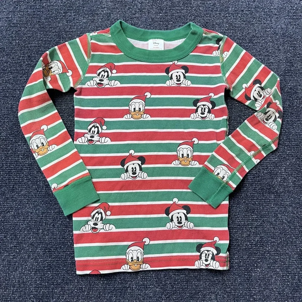 Hanna‎ Andersson Disney Pajama Set Youth 5 Christmas Mickey Donald Goofy Green
